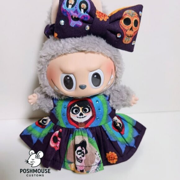 Dia De Los Muertos Disney Coco Miguel Dress and Skull Bow for Labubu Outfit - Picture 5 of 6